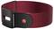 Red adjustable fabric belt with a black plastic buckle and a red circular logo on the clasp.