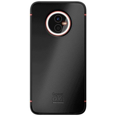 A black smartphone with a red accent, vertical camera arrangement and the inscription 'Gigaset GX4 Made in Germany' on the back.