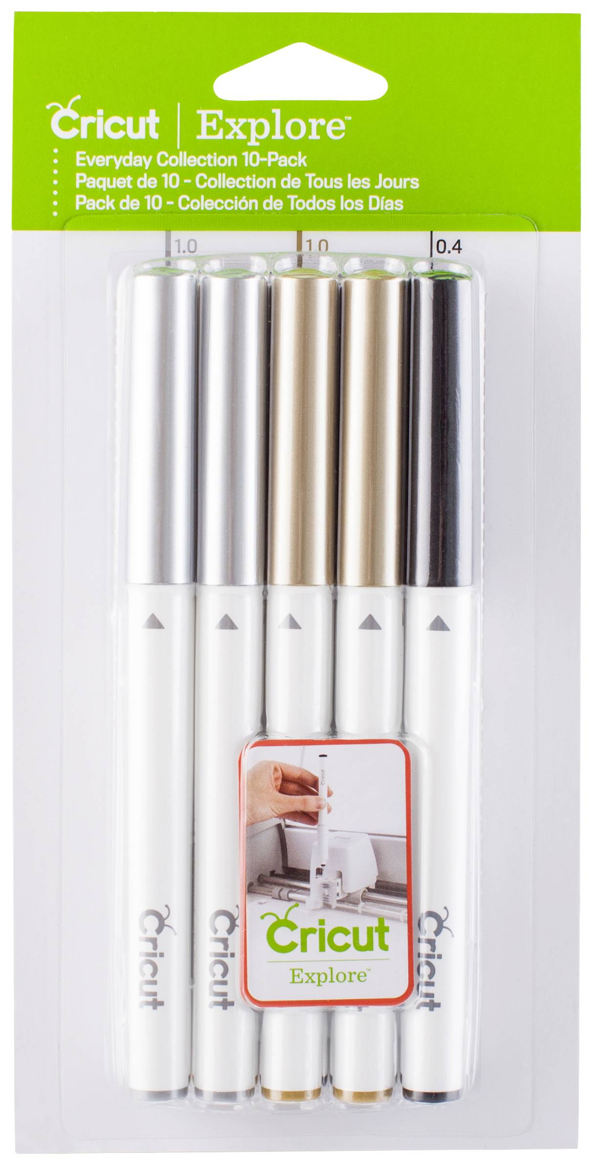 Cricut Explore/Maker Point Pen 10-Pack Everyday Collection Pen set Silver, Gold, Black