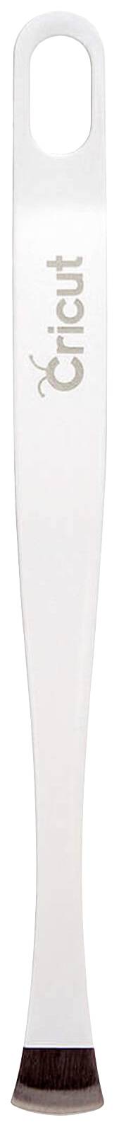 A white tool with a slim handle, featuring an oval hole at the top and a flat edge at the bottom. The word 'Cricut' is printed on it.
