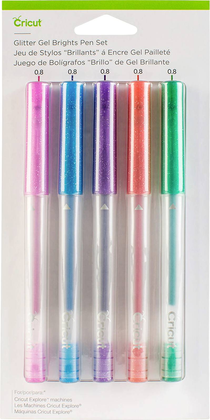 Cricut Explore/Maker Medium Point Gel 5-Pack Glitter Brights Pen set Glitter effect, Red, Green, Rose, Violet, Blue