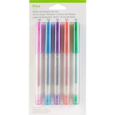 Five colourful gel pens in a set: pink, purple, blue, orange, green. Each pen has a 0.8 mm tip, suitable for Cricut Explore.