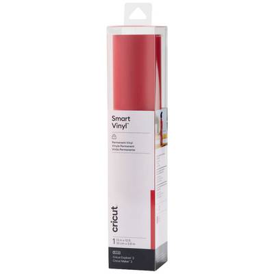 Packaging of a red Smart Vinyl by Cricut, 33 x 274 cm, compatible with Cricut Explore 3 and Cricut Maker 3. Permanent vinyl film.