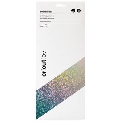 Packaging of the 'Smart Label' from Cricut Joy, containing 4 vinyl sheets in iridescent colours, dimensions 14 cm x 33 cm.