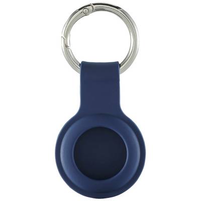 Portable blue key fob with a round metal ring at the top, suitable for attaching to keys or bags.