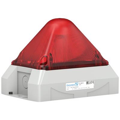 Red warning light with pyramidal cover, mounted on white base.