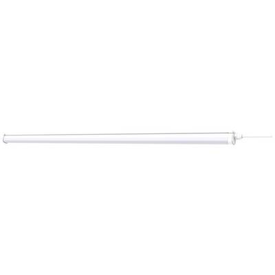LED light tube with cylindrical shape and clear cover, mounted on the left, connection cable on the right, suitable for interior lighting.