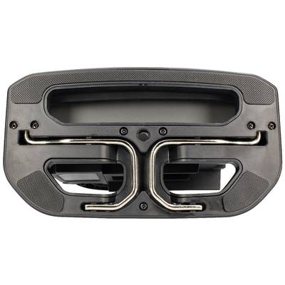 Rear view of a VR headset, showing the cooling mechanism with metal pipes and ventilation slots for enhanced air circulation.