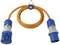 Orange extension lead with blue connectors at both ends, suitable for outdoor use.