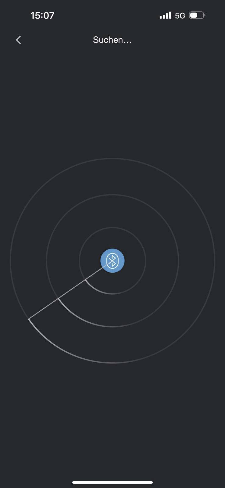 'Find device' on a smartphone screen, showing a blue Bluetooth symbol in the centre of concentric circles.