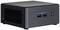 A compact, black mini PC with two USB ports and a power switch on the front.