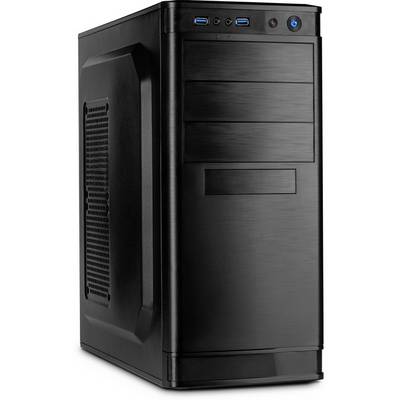 Black computer case with multiple USB ports and ventilation slots on the side, suitable for desktop PCs.