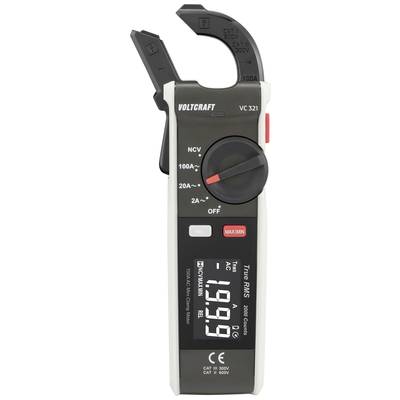 A digital clamp meter is displaying a measurement value of '19.99 A' on its display. It has three adjustment settings for current strength.