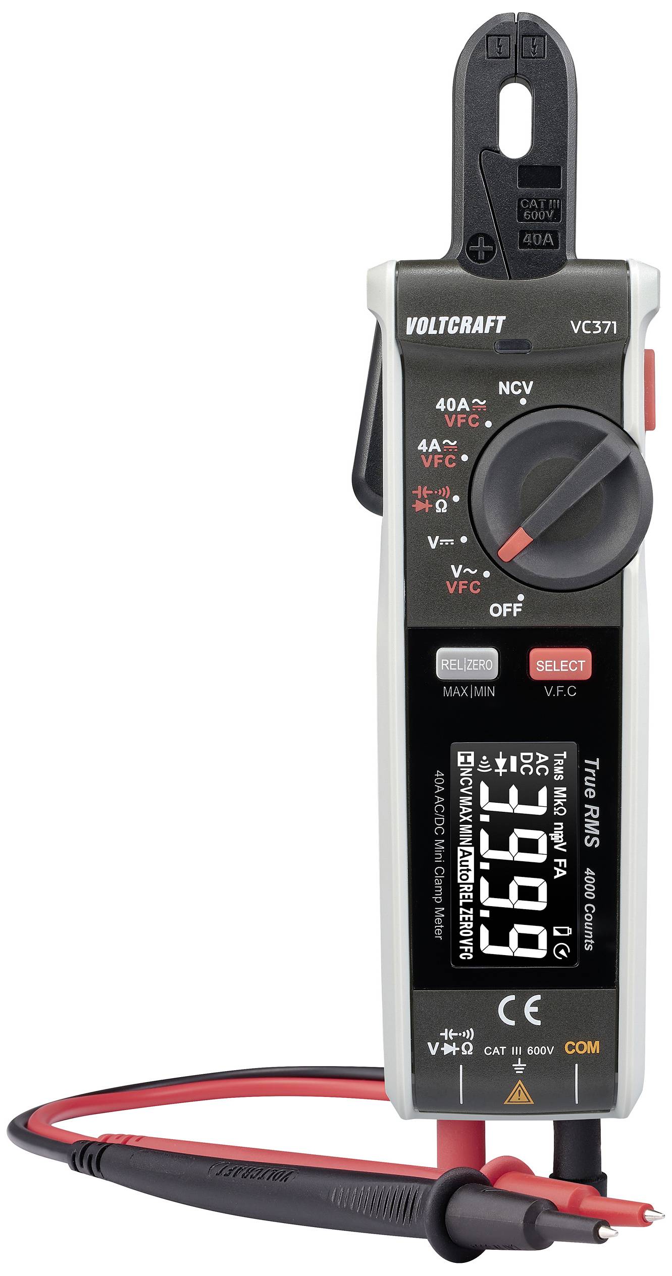 VOLTCRAFT VC-371 Clamp meter Digital CAT III 600 V Display (counts): 4000