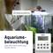 'Aquarium lighting from 08:00 to 20:00. Aim: To allow fish to sleep peacefully at night. Image shows a LED-illuminated tank.'