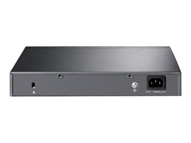 Black electronic device with power connection and cable lock opening on the back.