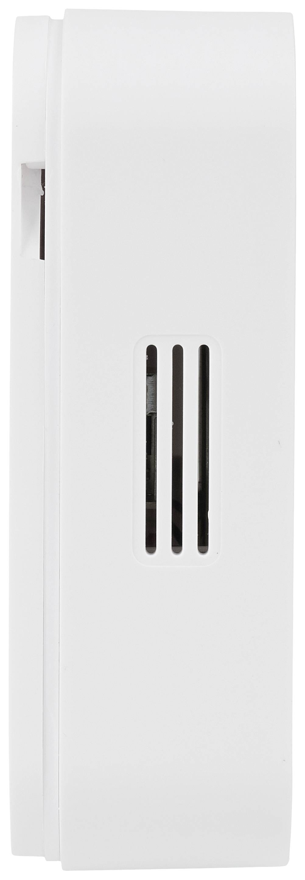 White, rectangular device with ventilation slots on the side.