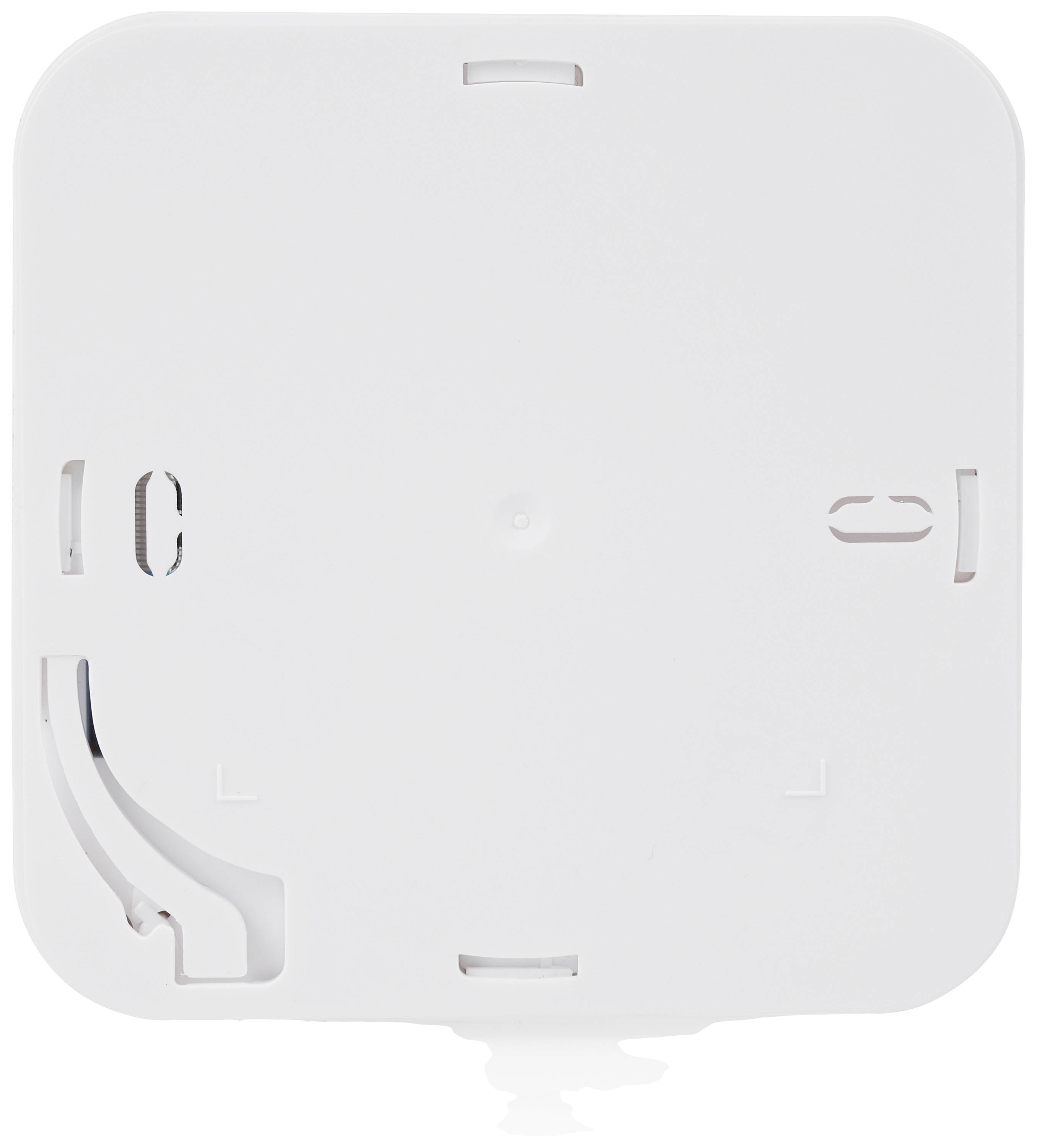 White square plastic cover with rounded corners and multiple slots for mounting or ventilation.
