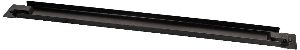 A long, black metal channel with slightly raised mountings at both ends.