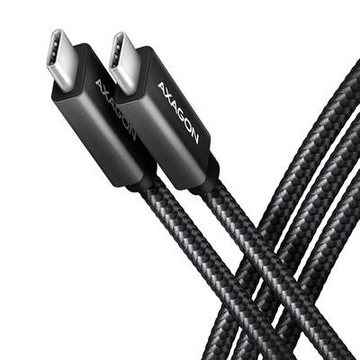 Two black USB-C cables with silver connectors and braided sheathing on a white background. Cable brand 'AXAGON'.
