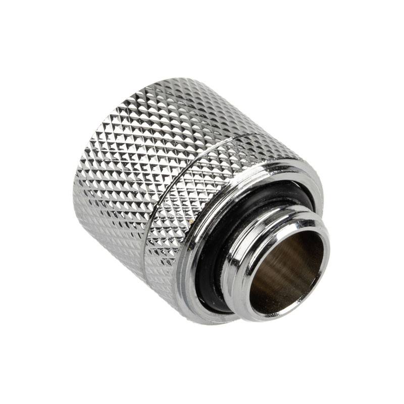 A silver metal adapter with a knurled surface and black sealing ring, suitable for pipe connections.