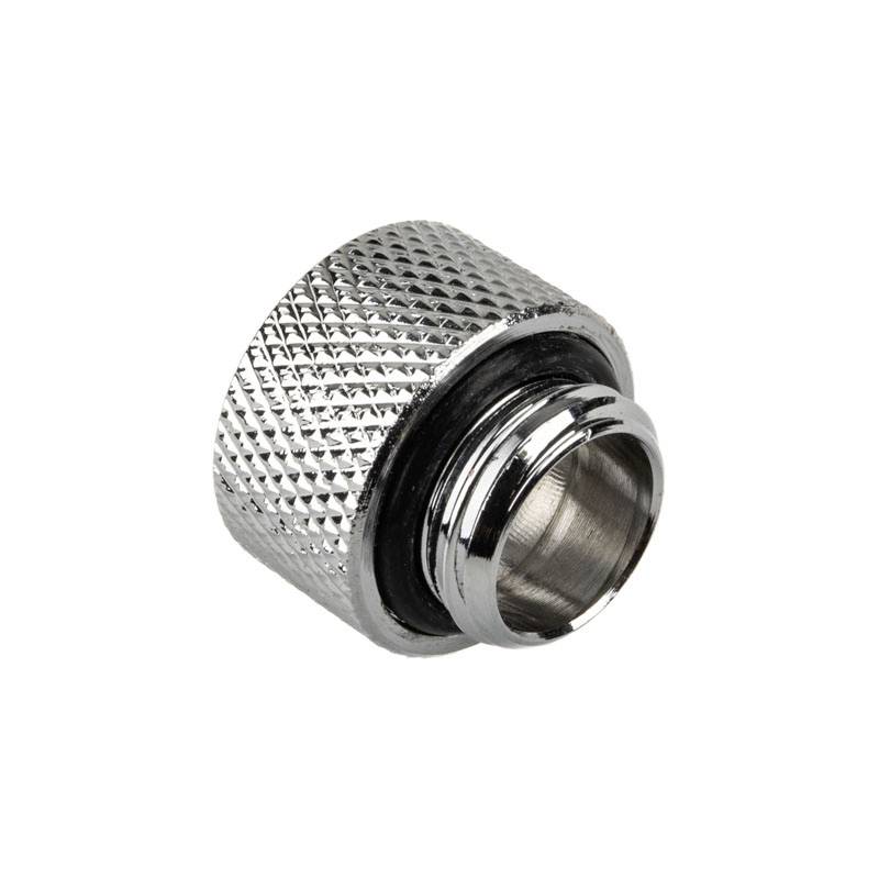 Metal threaded connector used for joining pipes or hoses. Contains a rubber seal.