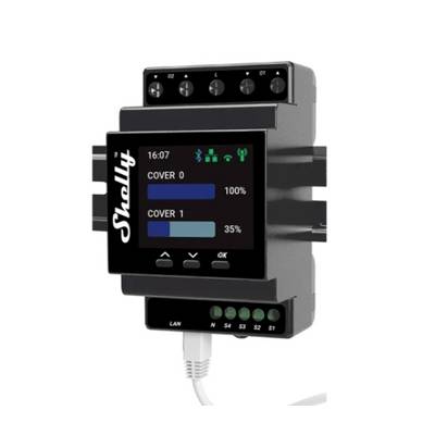 Intelligent switch with display shows technical data and symbols, including time and coverage level of two objects.