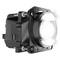 Headlamp with a rectangular housing and circular lens element, shines brightly. Suitable for vehicles or industrial applications.