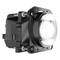 Compact, rectangular LED headlight with a clear casing, mounted on a bracket. Function: Enhanced vehicle illumination.