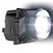 A modern headlight module with a round lens and black housing, projecting light forwards.