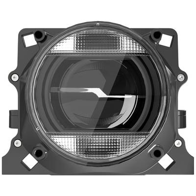 Rounded, modern headlight design with multiple reflective elements and clear, symmetrical lines.