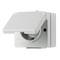 White, splash-proof outdoor socket with hinged cover. Suitable for outdoor use, protection rating IP44, 16A, 250V.