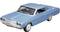Blue retro car model in side profile, two doors, chrome details, classic shape, positioned on white background.