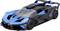 Blue-black toy car with a futuristic design and distinctive spoilers. Represents speed and modern automotive design.