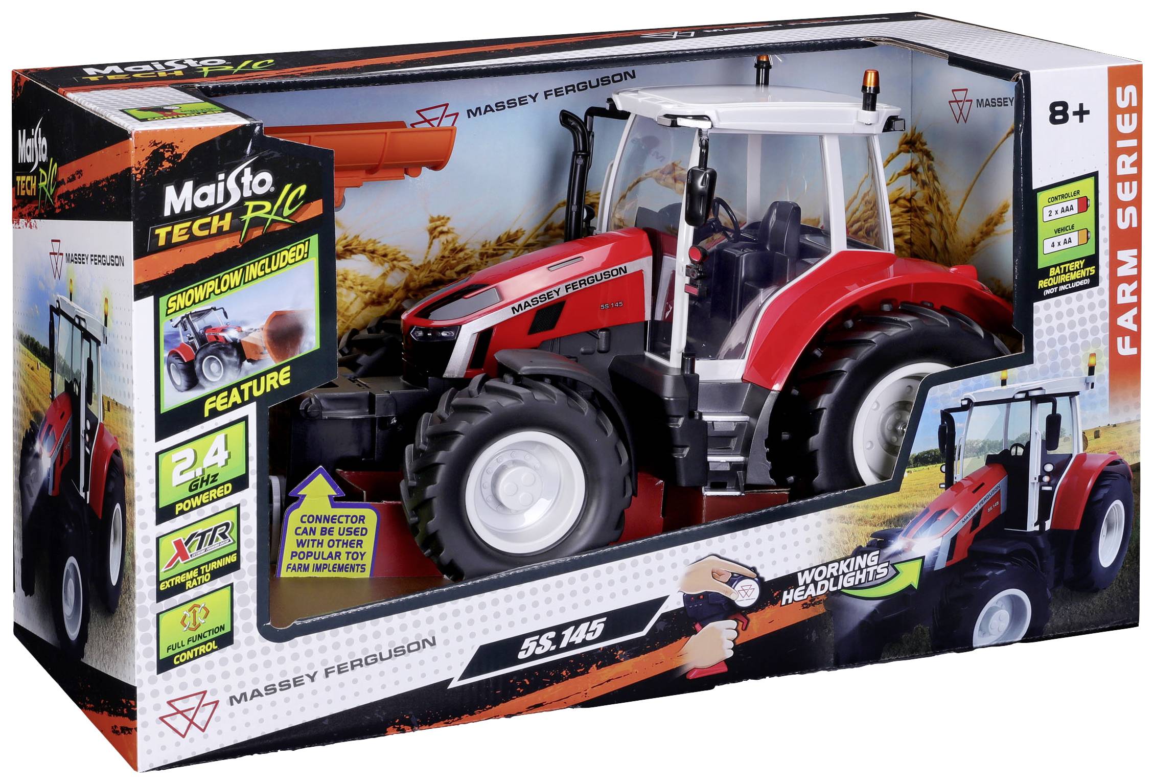 RC Tractor Model 'MASSEY FERGUSON', red, in packaging. With remote control, light and sound functions. Suitable for ages 8 and up.