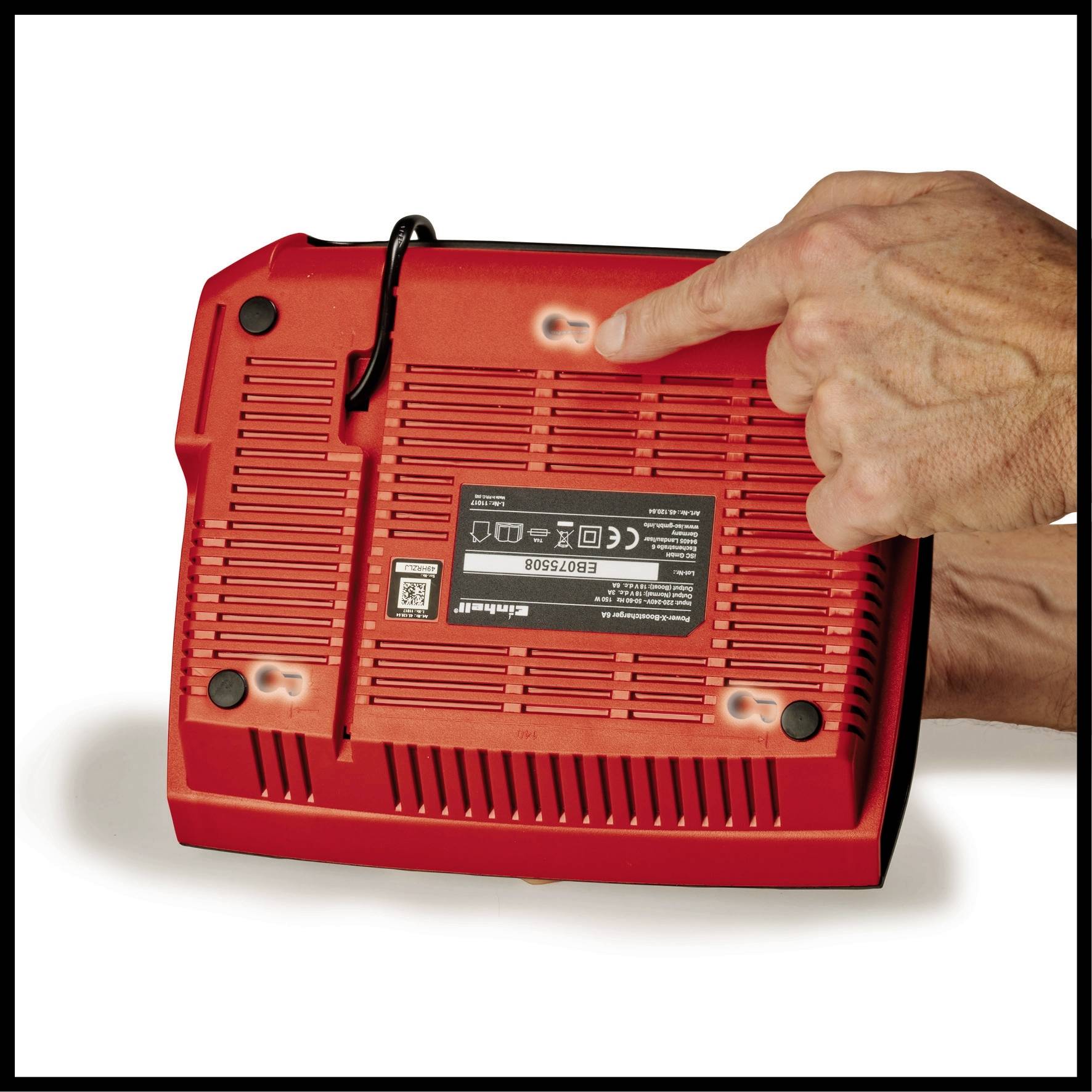 'Boostcharger 6A' charger in new design. Two black and red chargers with LED display. Text 'NEW DESIGN, SAME CHARGER'.