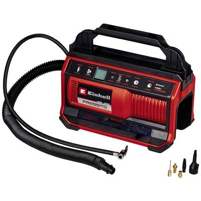 Portable Compressor in Red and Black with Accessories, Hoses, and Attachments. Ideal for Inflating Tyres or Air Mattresses.