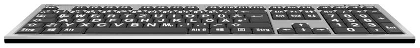 Keyboard with Braille/Large Print, displaying letters and symbols in high-contrast, large text for easier use.