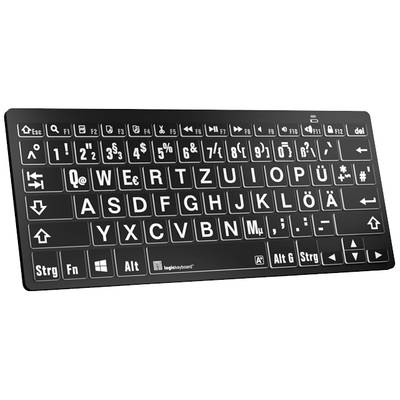 Logickeyboard XL-Print Bluetooth® Keyboard German, QWERTZ Black Multimedia buttons, USB hub, Quiet keypad 