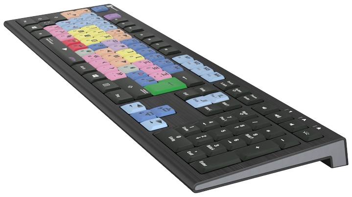 A computer keyboard with colour-coded keys that are highlighted for specific software functions.