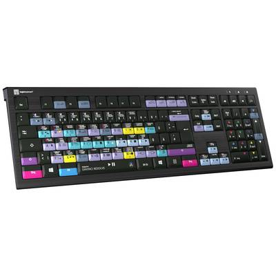 Keyboard with special keycaps for DaVinci Resolve. Various colours and symbols mark functions for video editing.