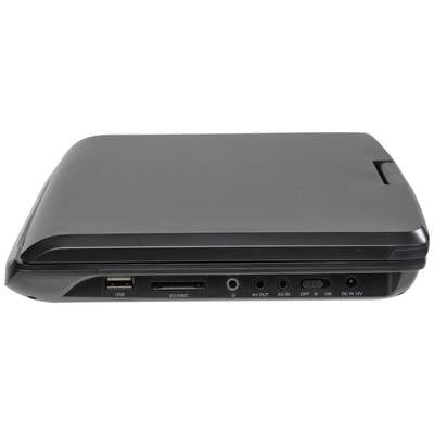 An open, grey laptop shown from the side. Visible ports: USB, SD/MMC, AV-Out, headphones, power.