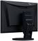 A black computer monitor from behind, identifiable by its sturdy, height-adjustable stand. A logo is visible in the top right corner.