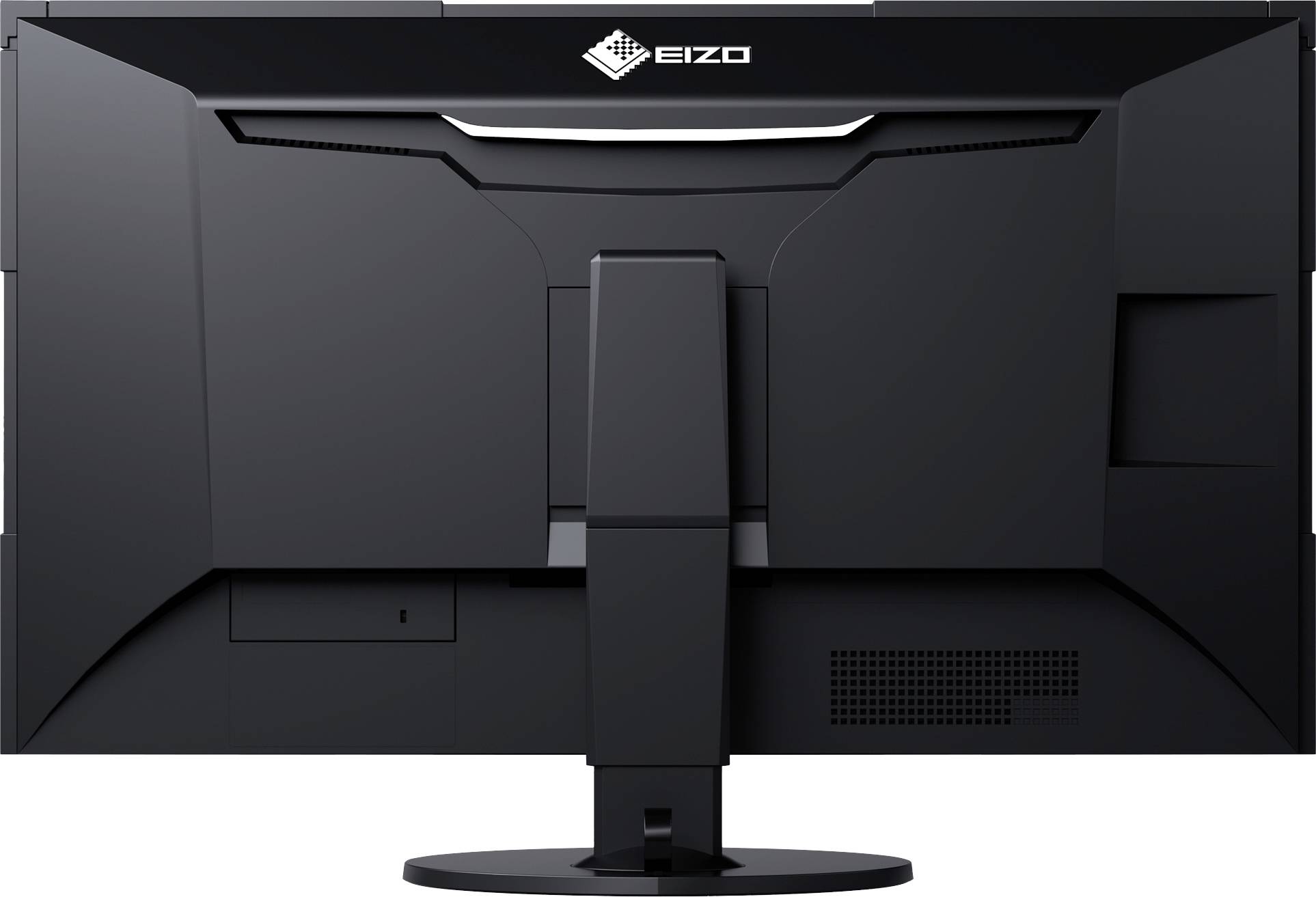 Back of an Eizo computer monitor, black, with an adjustable stand. No visible cables or connections.