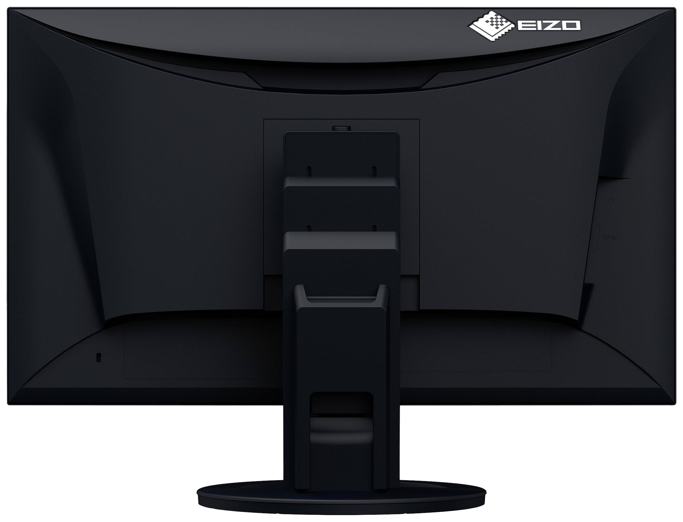 A black computer monitor viewed from behind, mounted on a stand, with the 'EIZO' brand logo positioned in the top right corner.