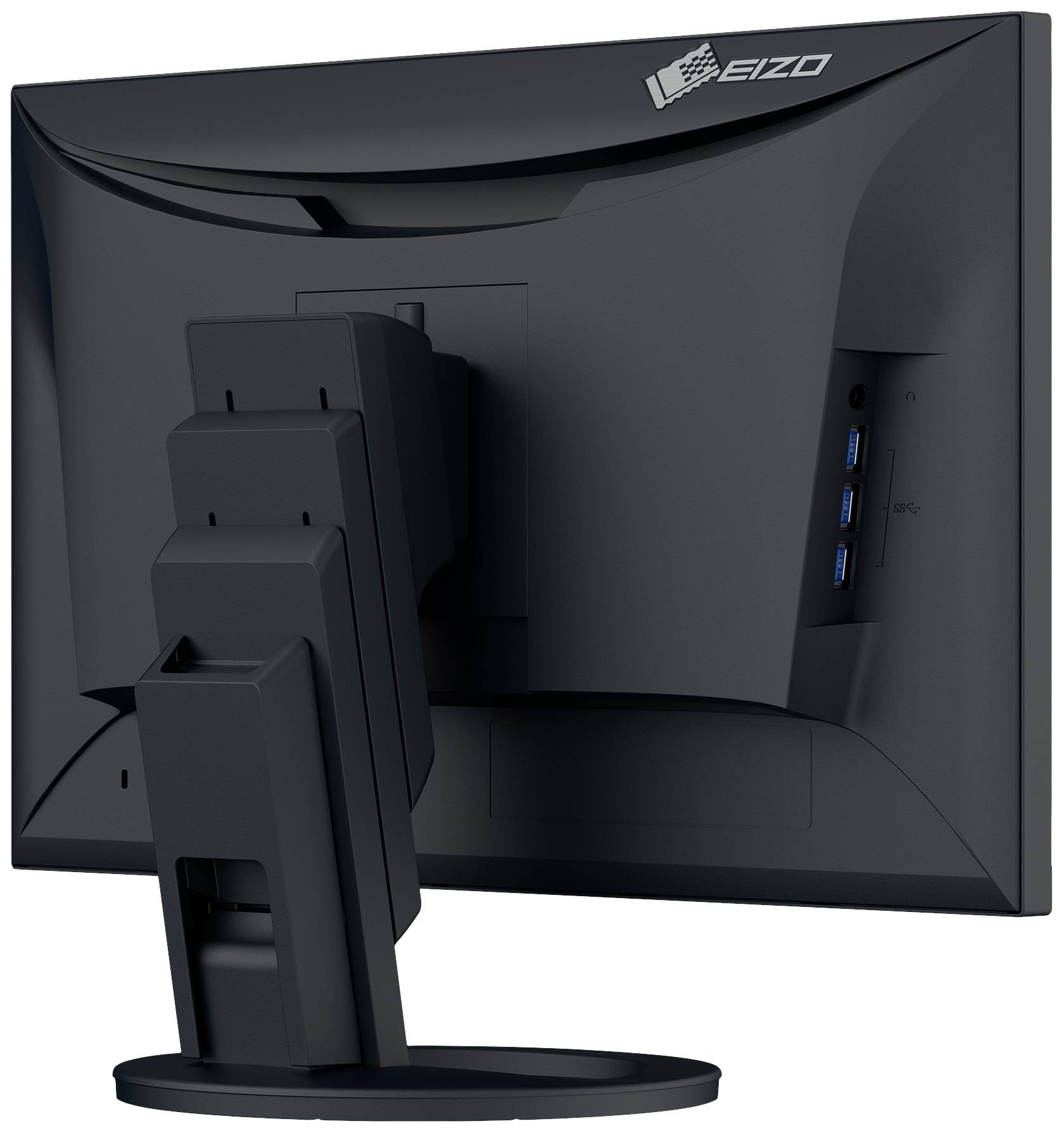 Back of a computer, showing the ports on the side of the monitor.