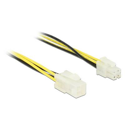 Two white, four-pin Molex plugs with yellow and black cables used for power supply in computers.