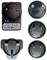 Various interchangeable plug adapters for international socket standards: European, British, Australian, and US.
