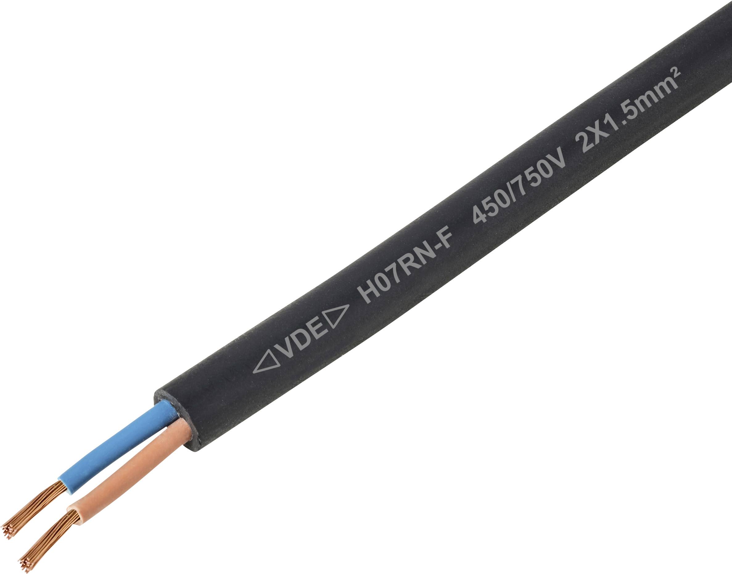 TRU COMPONENTS TC-11585900 Rubber flexible cable H07RN-F 2 x 1.5 mm² Black Sold per metre