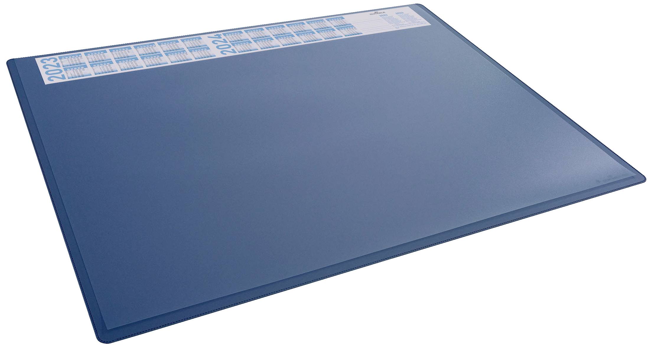 Blue desk pad with calendar sections for 2023 and 2024 in the corner; useful for planning and organisation.
